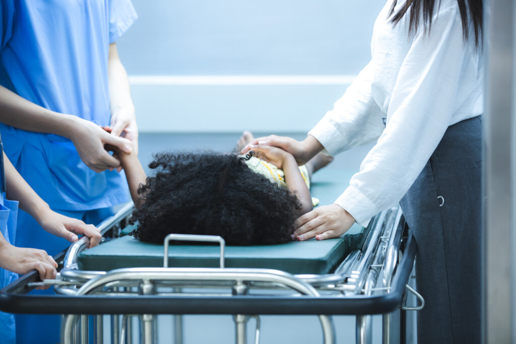 An emergency or urgency case of patient on the bed rush to get a